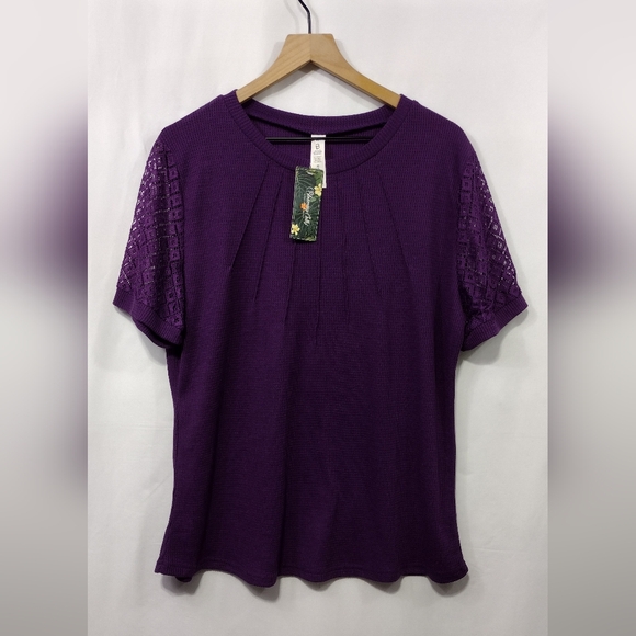 Blooming Jelly Tops - NWT Blooming Jelly Lace Sleeve Top Women's XL Purple Retro Boho Y2K Fairy